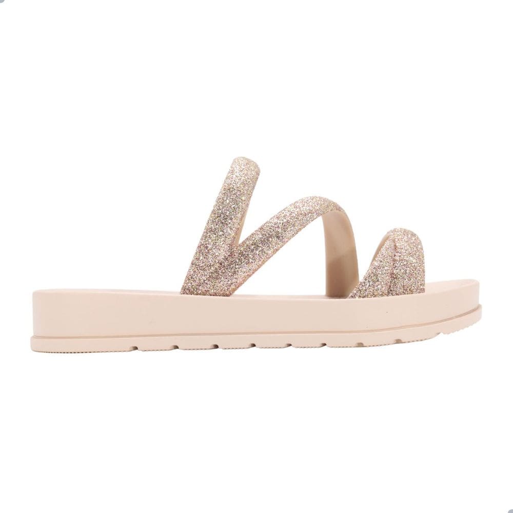 Tamanco Zaxy Infantil Slide Glitter Nude Claro