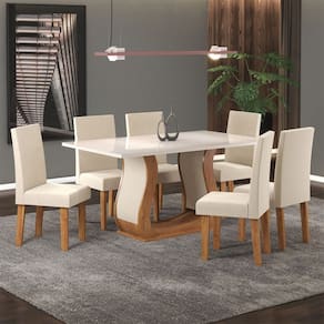 Mesa de Jantar 6 Lugares Americana Marrom/Off White/Veludo Pastel