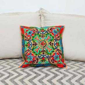 Capa De Almofada Indiana Bordada 100% Algodão 45X45Cm