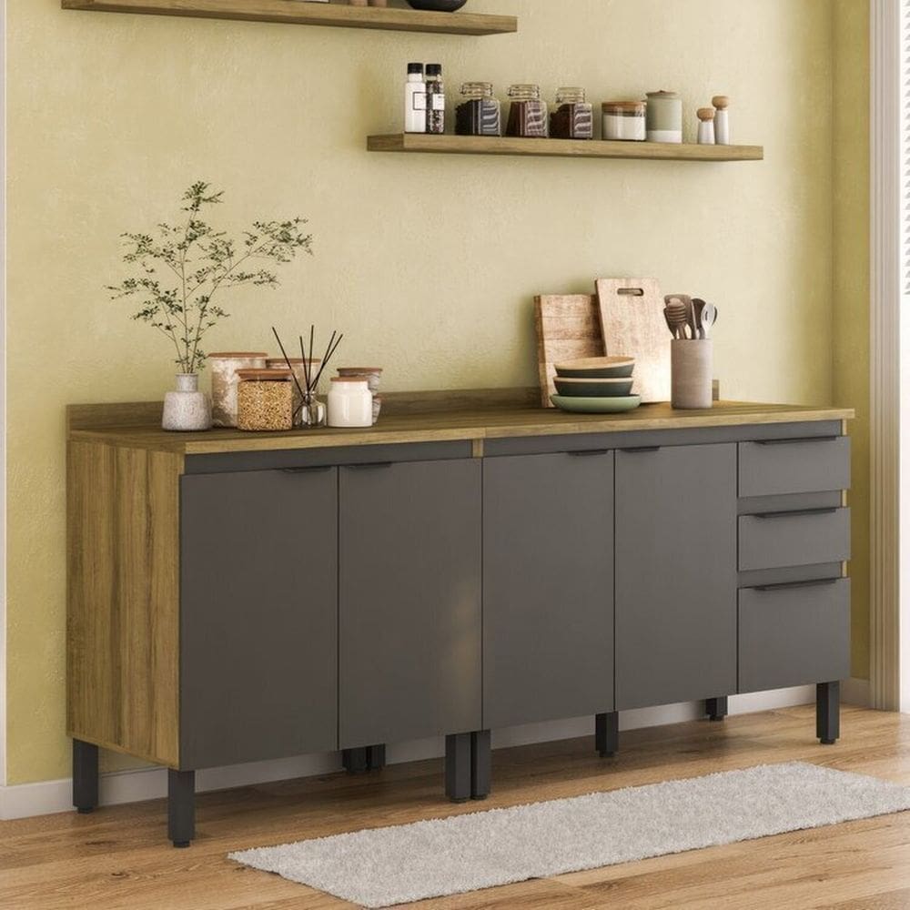 Cozinha Compacta 2 Peças com Tampo de 25mm Magnolia Mel/Grafite