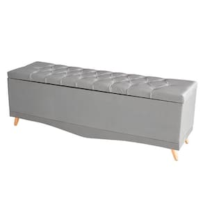 Kit De Cabeceira De Cama Box E Calçadeira Baú Helena Queen 160 Cm Retro Capitonê Suede Prata Eli Móveis