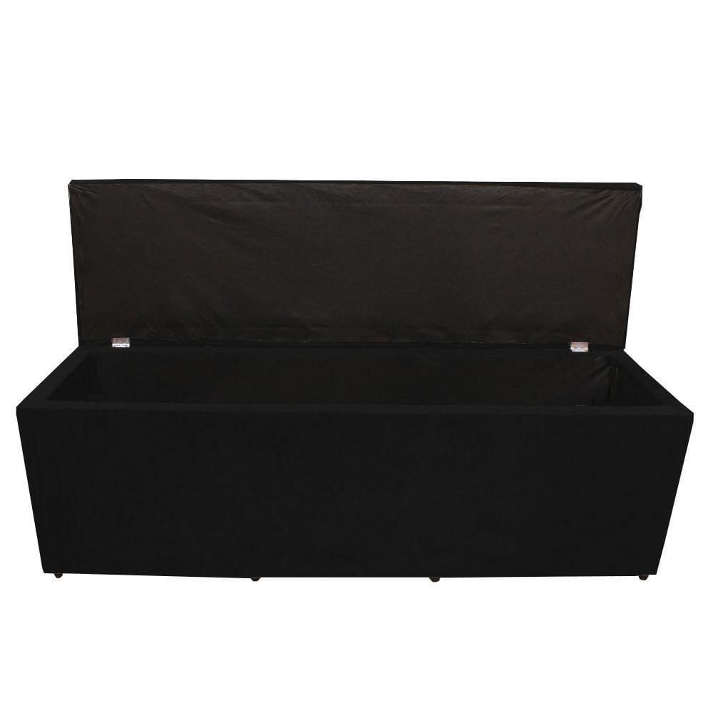 Calçadeira Baú Paris Queen 160 Cm Botão Strass Suede Preto Eli Móveis