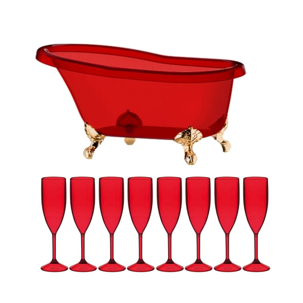 Kit Champanheira Grande Banheira P/ 8 Garrafas + 8 Taças