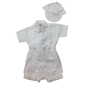 Conjunto Batizado + Suspensorio e Boné masc Silvaz Branco