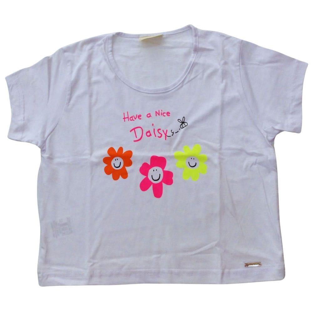 Blusa Cropped infantil fem Vrasalon Branco e neon