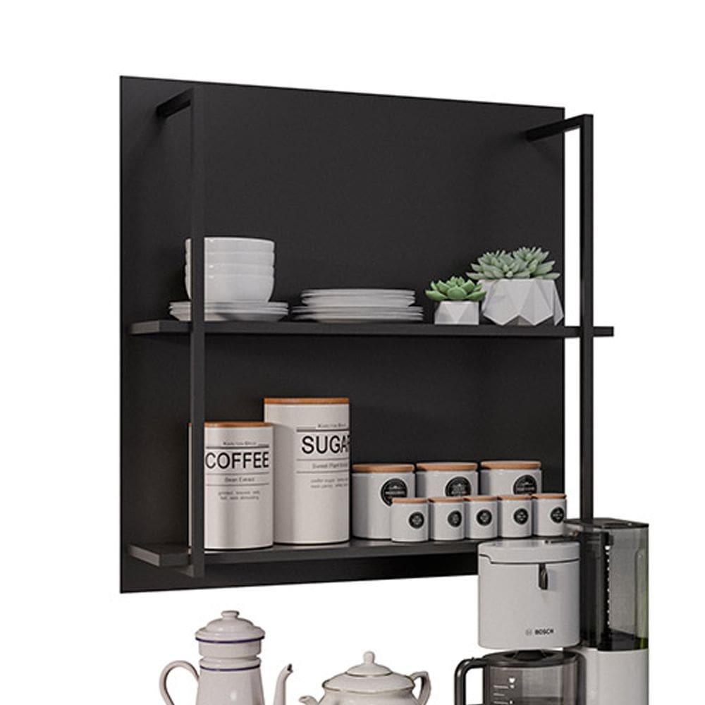Prateleira Industrial Dupla Cozinha Suspenso Painel Parede Eri 70,5cm Preto M12 - D`Rossi