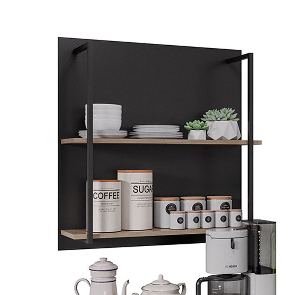 Prateleira Industrial Dupla Cozinha Suspenso Painel Eri 70,5cm Preto/Freijó M12 - D`Rossi