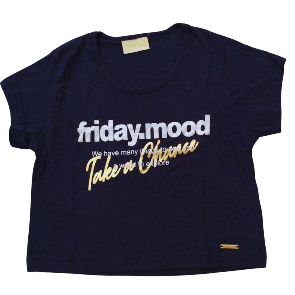 Blusa Cropped infantil fem Vrasalon Azul Marinho