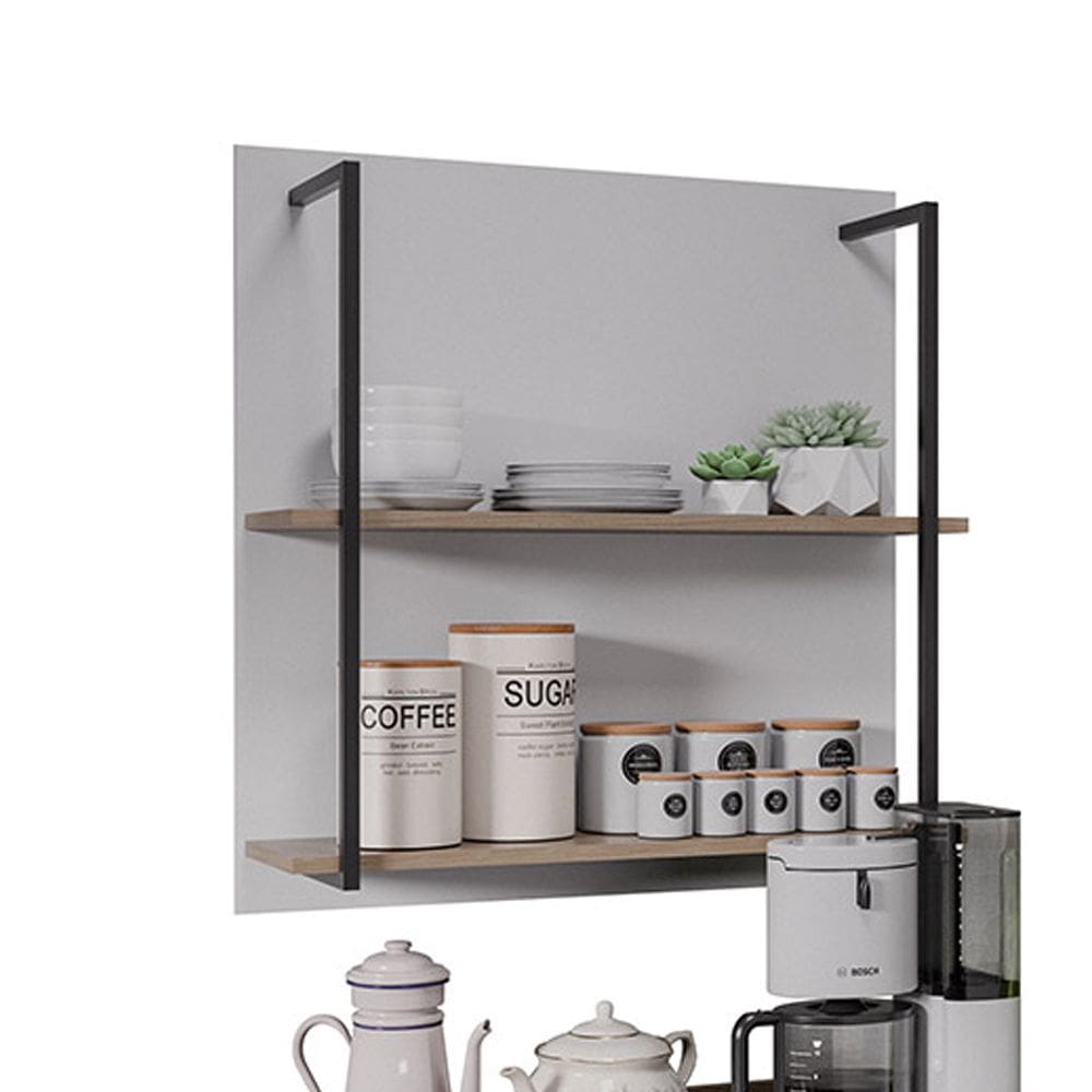 Prateleira Industrial Dupla Cozinha Suspenso Painel Eri 70,5cm Branco/Freijó M12 - D`Rossi