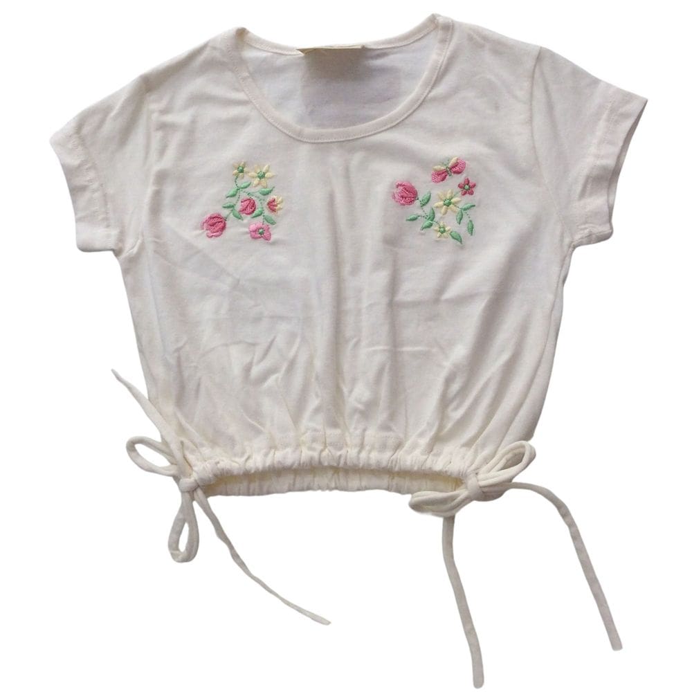 Blusa Cropped infantil fem Vrasalon cru bordado flores
