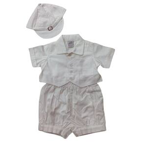 Conjunto Batizado + boné infantil masc Silvaz branco