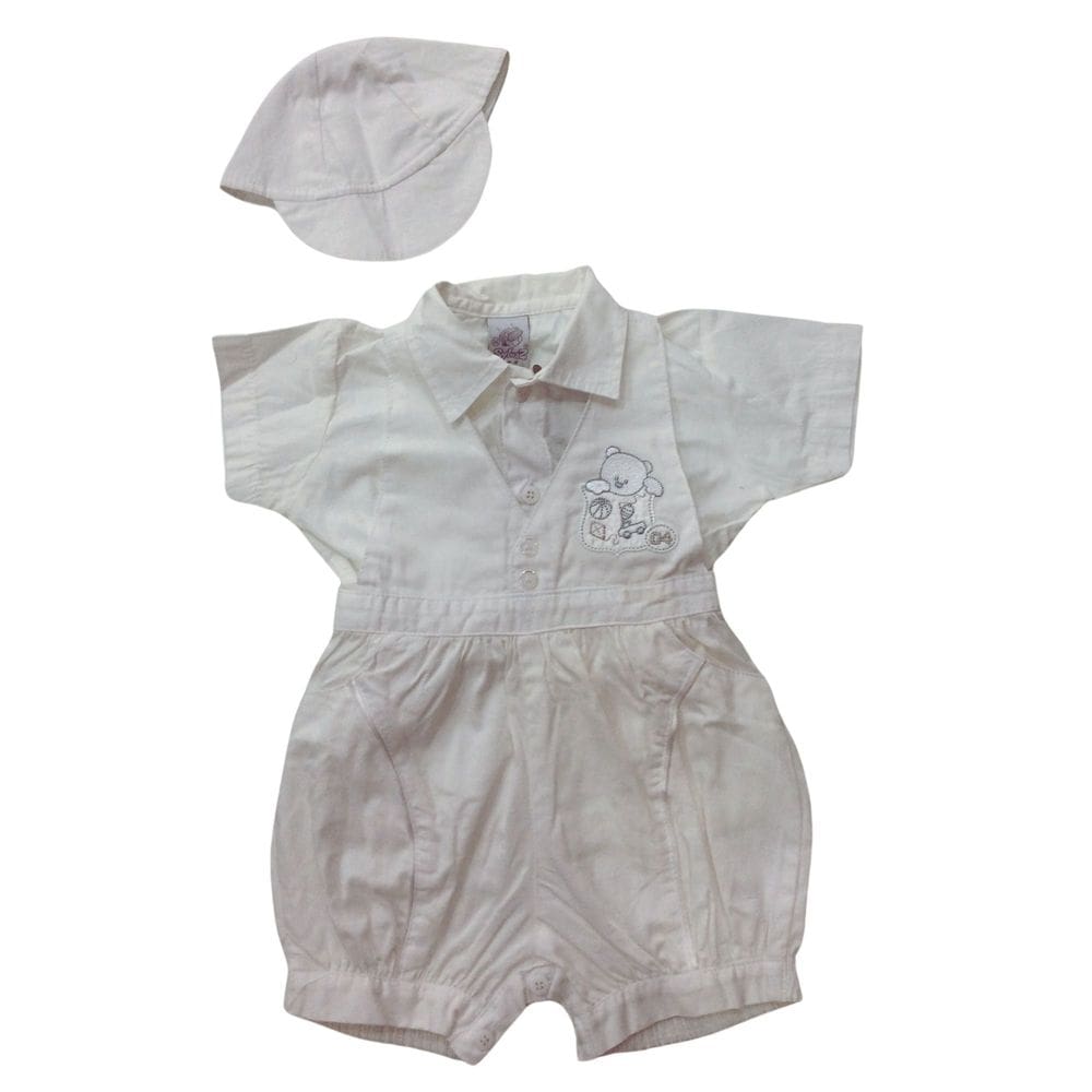 Conjunto Batizado + boné bebê masc Silvaz Branco