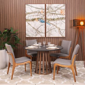 Mesa Jantar Redonda Preto/noronha + 4 Cadeiras Cinza Escuro