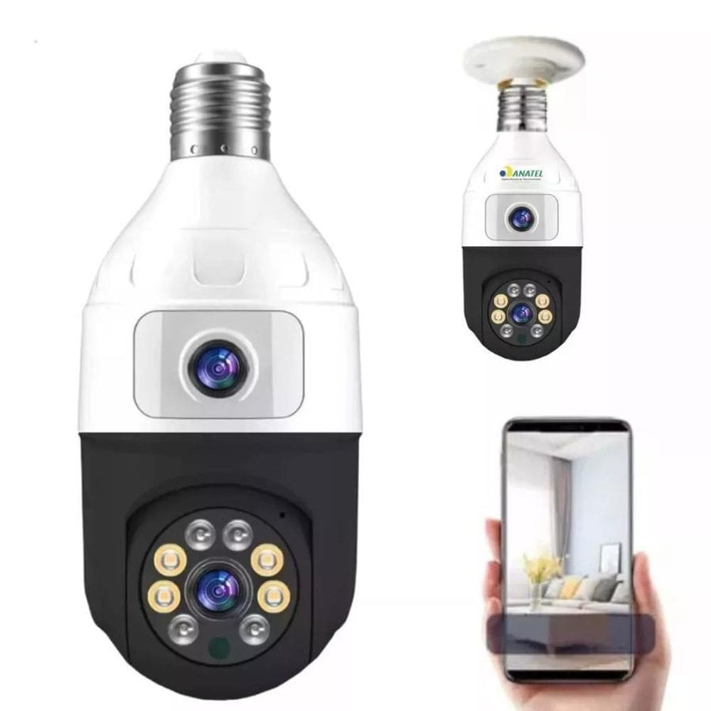 Câmera De Segurança Lâmpada Wifi Com Lente Dupla