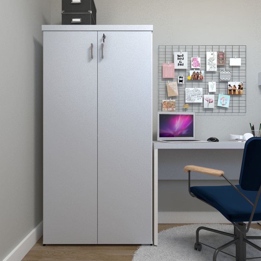 Armário Alto 2 Portas para Escritório Branco/Cinza Cristal