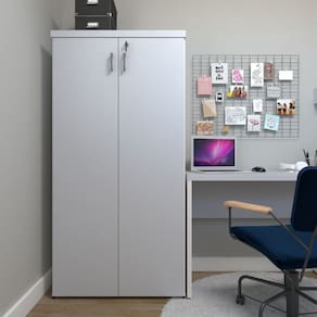 Armário Alto 2 Portas para Escritório Branco/Cinza Cristal