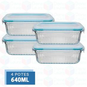 Kit Potes Canelado Lancheira 640ml Microondas Freezer 4Un