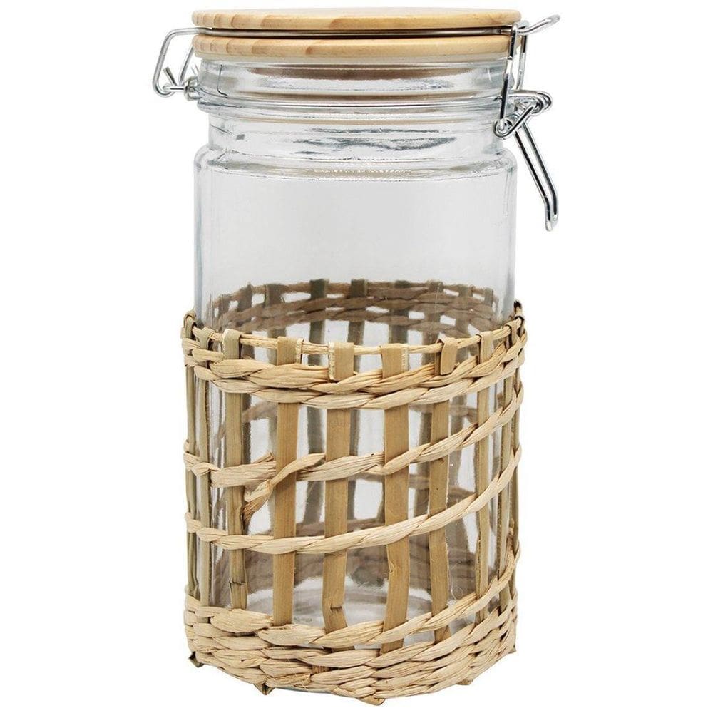 Porta Mantimentos Pote Vidro Fibra E Tampa Bambu Hermético