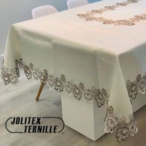 Toalha de Mesa Rendada Jolitex Sofisticação e Elegância em Branco e Dourado