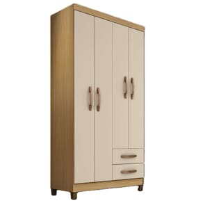 Guarda Roupa Munique 4 Portas com 2 Gavetas Cor Carvalho e Off White - Incorplac