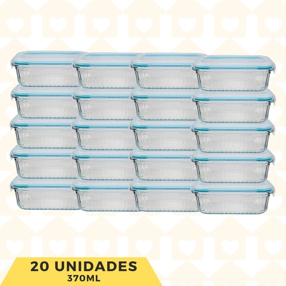 Pote Vidro 370ML Retangular Trasparente AirFryer/Freezer 20UN