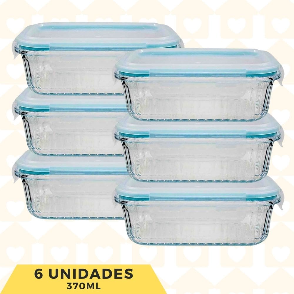 Pote Vidro 370ML Retangular Trasparente AirFryer/Freezer 6UN