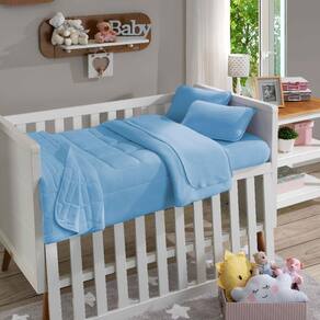 Jogo Berço SBX 2p Soft Baby Malha Azul Bebê