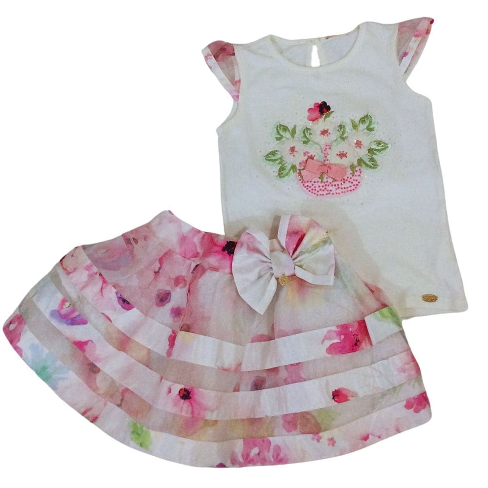 Conjunto Festa infantil fem Petit Cherie off rosa