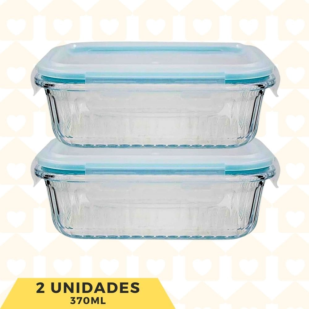 Pote Vidro 370ML Retangular Trasparente AirFryer/Freezer 2UN