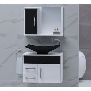 Kit com 2 Gabinetes para Banheiro com Cuba e Espelheira Turin Preto