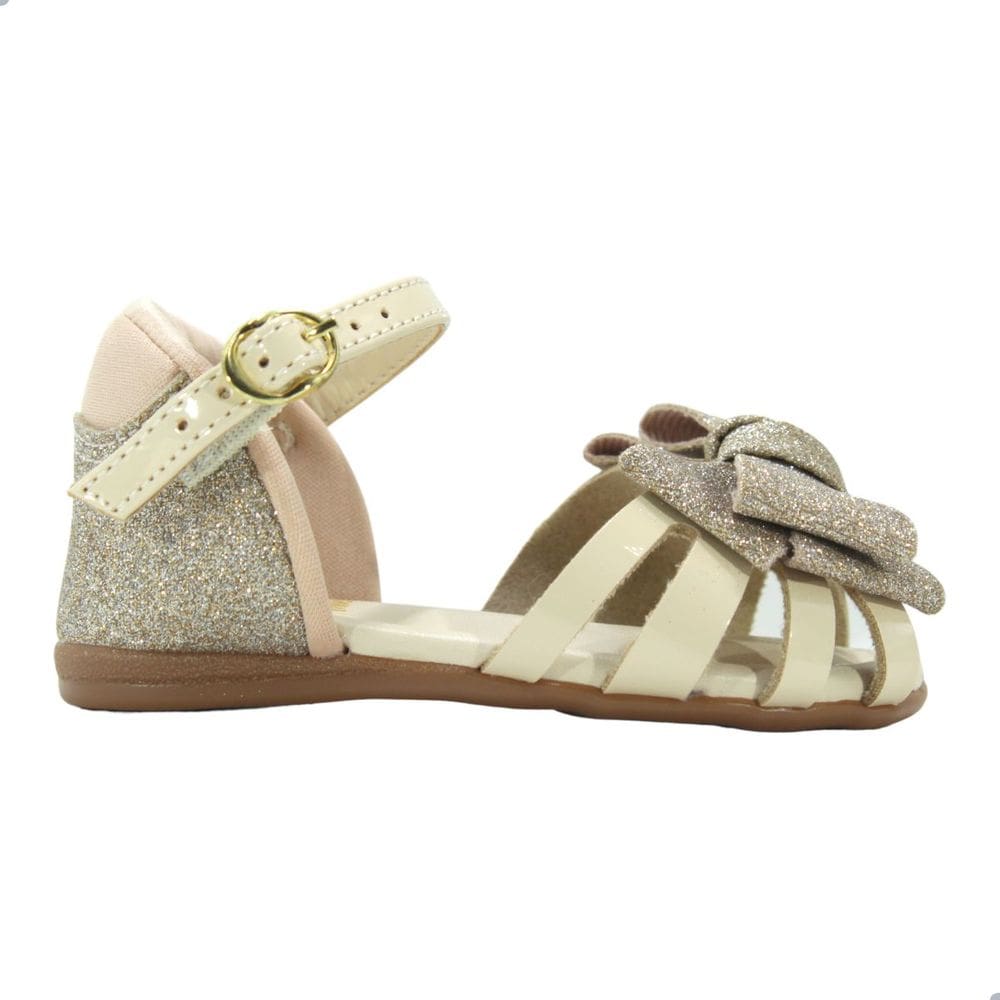 Sandália Molekinha Verniz Premium Glitter Creme/Dourado