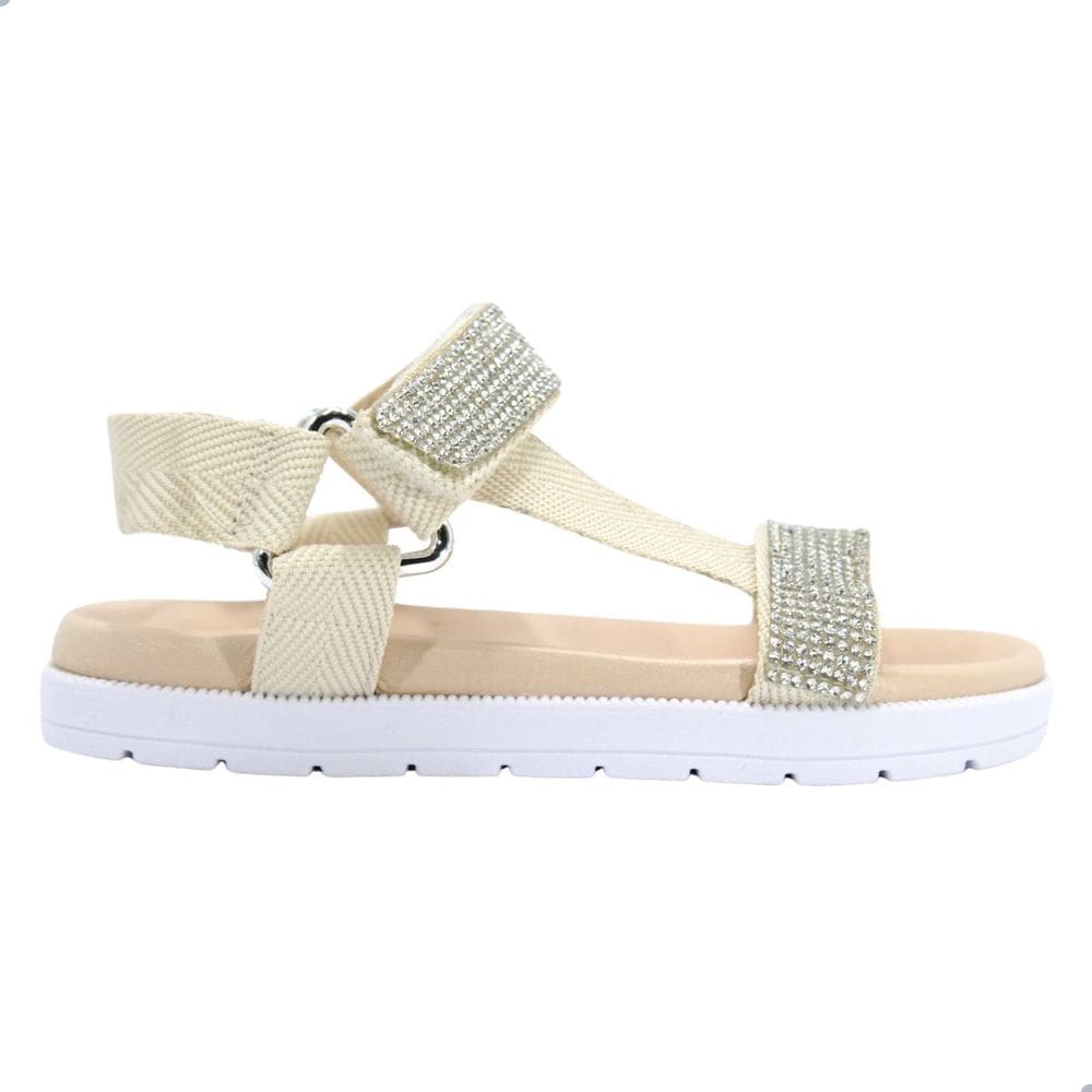 Sandália Molekinha Flatformf Gorurão Strass Creme