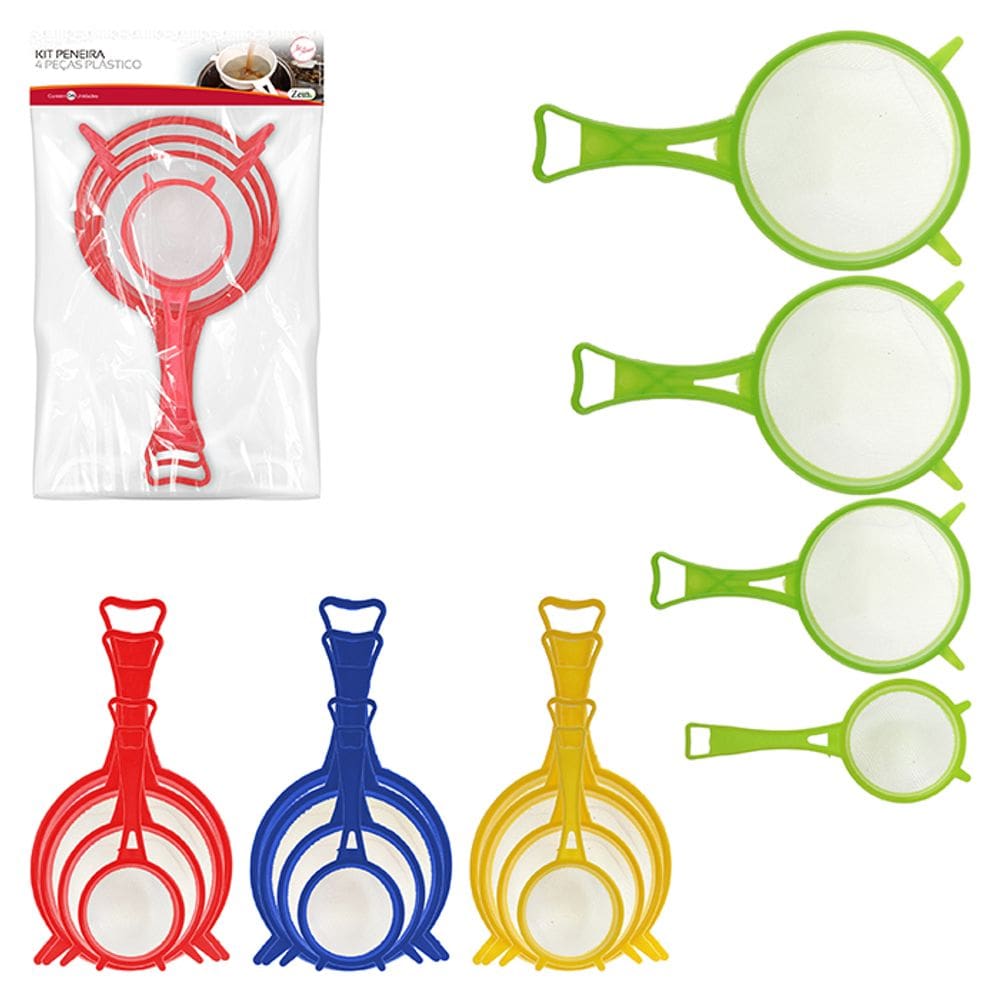 Kit  4 Peneiras Plástico 6cm / 8cm / 10cm / 12cm Coloridos Millenium - PANAMI