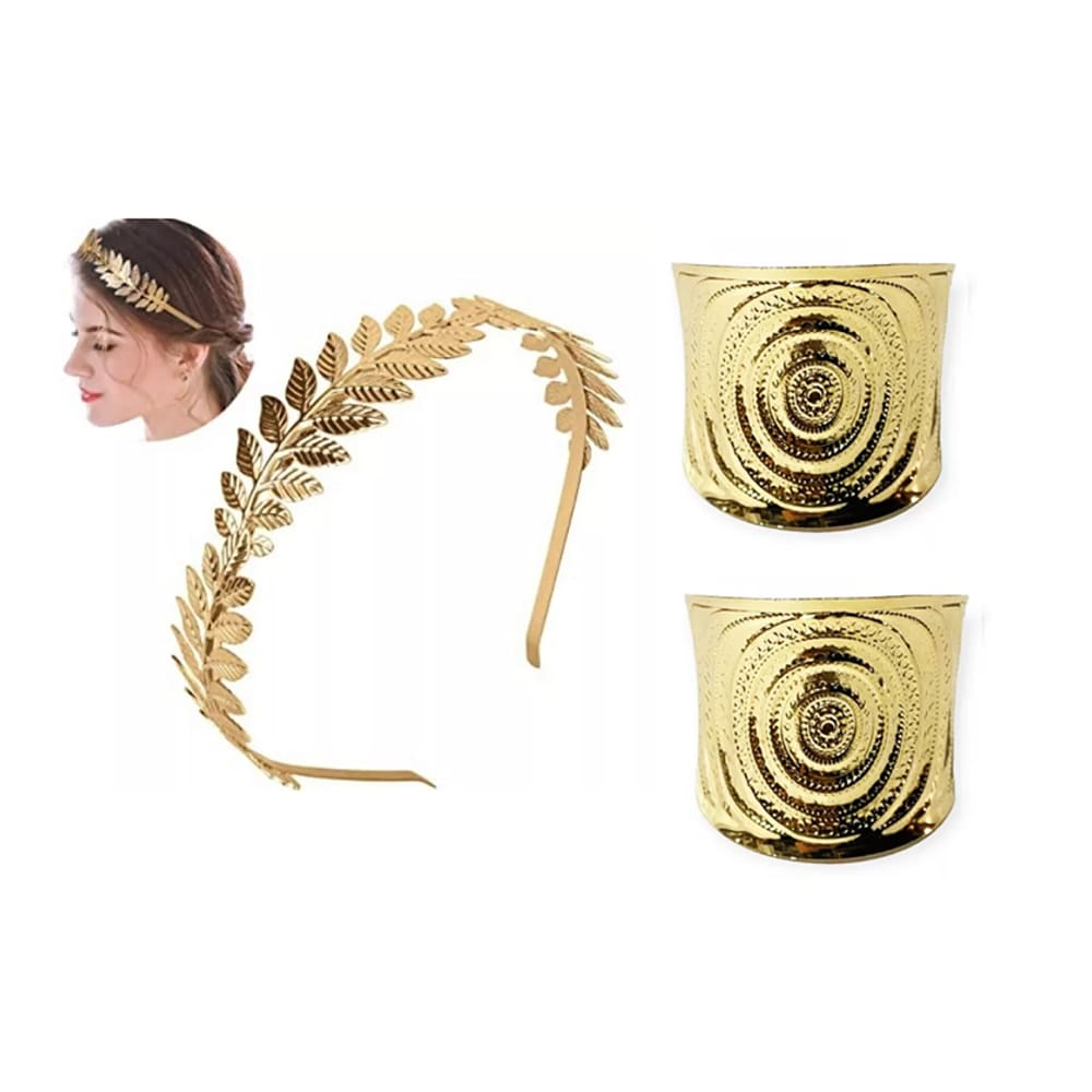 Kit Arco Tiara Coroa Deusa Grega C/ 2 Braceletes