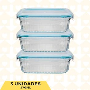 3 Potes Vidro 370ML Hermético Forno/Freezer Marmita Lanche