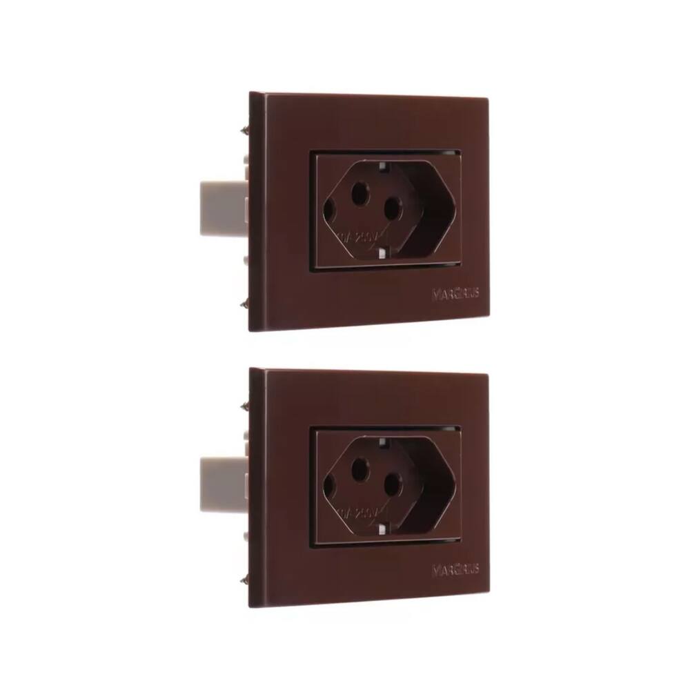 02 Tomada P/ Moveis Margirius 2p+t Marrom 10a 250v Nbr 14136