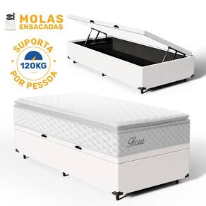 Cama Box Baú com Colchão de Molas Ensacadas Pillow Top Flora Solteiro 88cm
