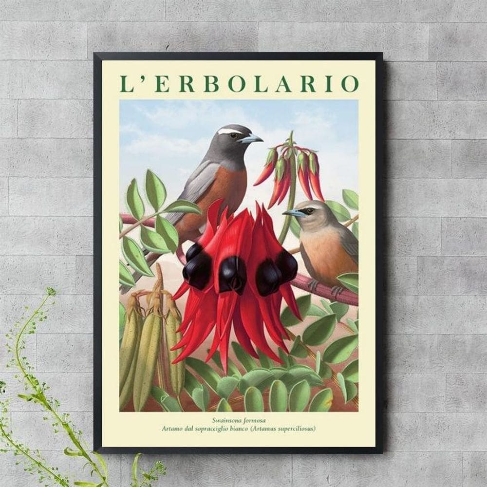 Quadro Flor Vermelha Com Passarinho 24X18Cm