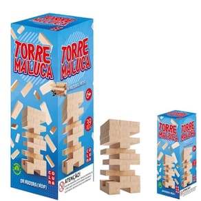 Brinquedo Jogo De Blocos Torre Maluca Em Madeira Com 39 Pçs