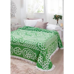 Colcha Chenille Canelada Bruna 220x240cm Verde/Bco Jolitex