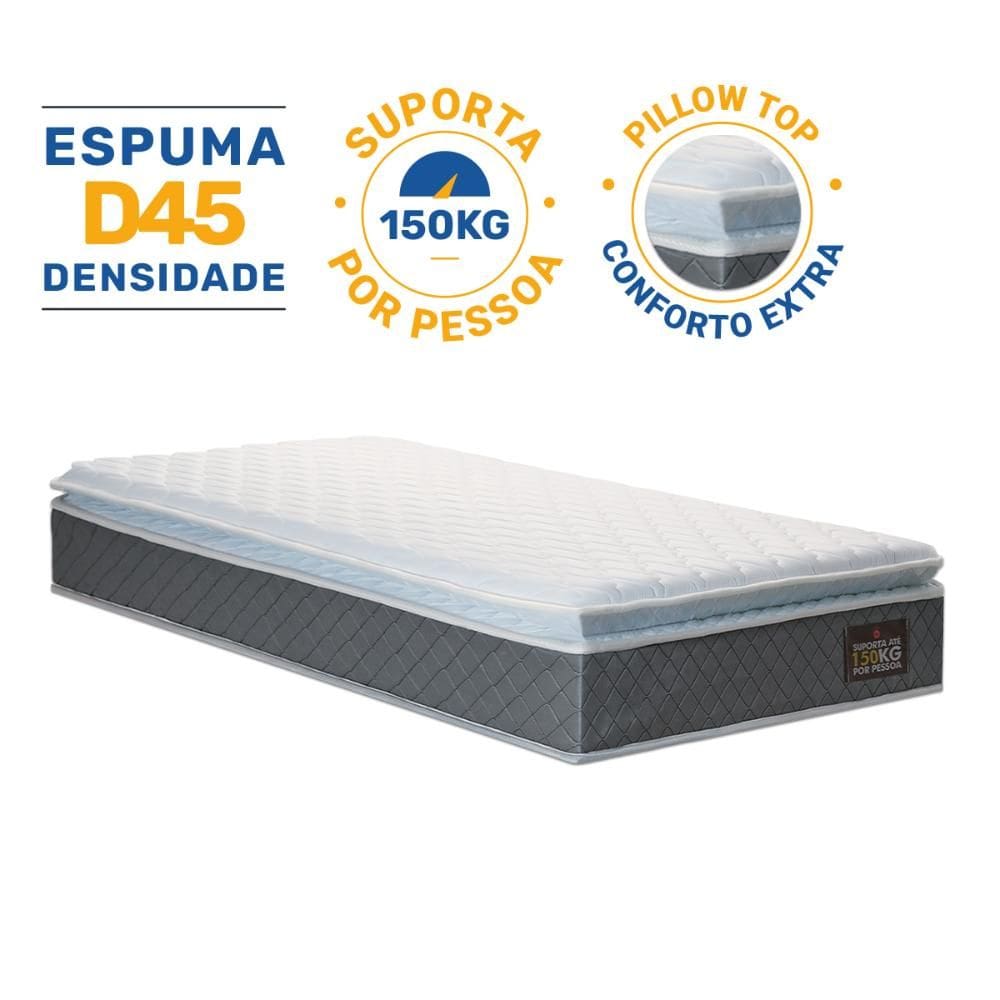 Colchão de Espuma D45 Pillow Top Fort Comfort Solteiro 88cm