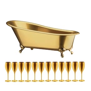 Kit Champanheira Dourada Banheira P/12 Garrafas + 12 Taças