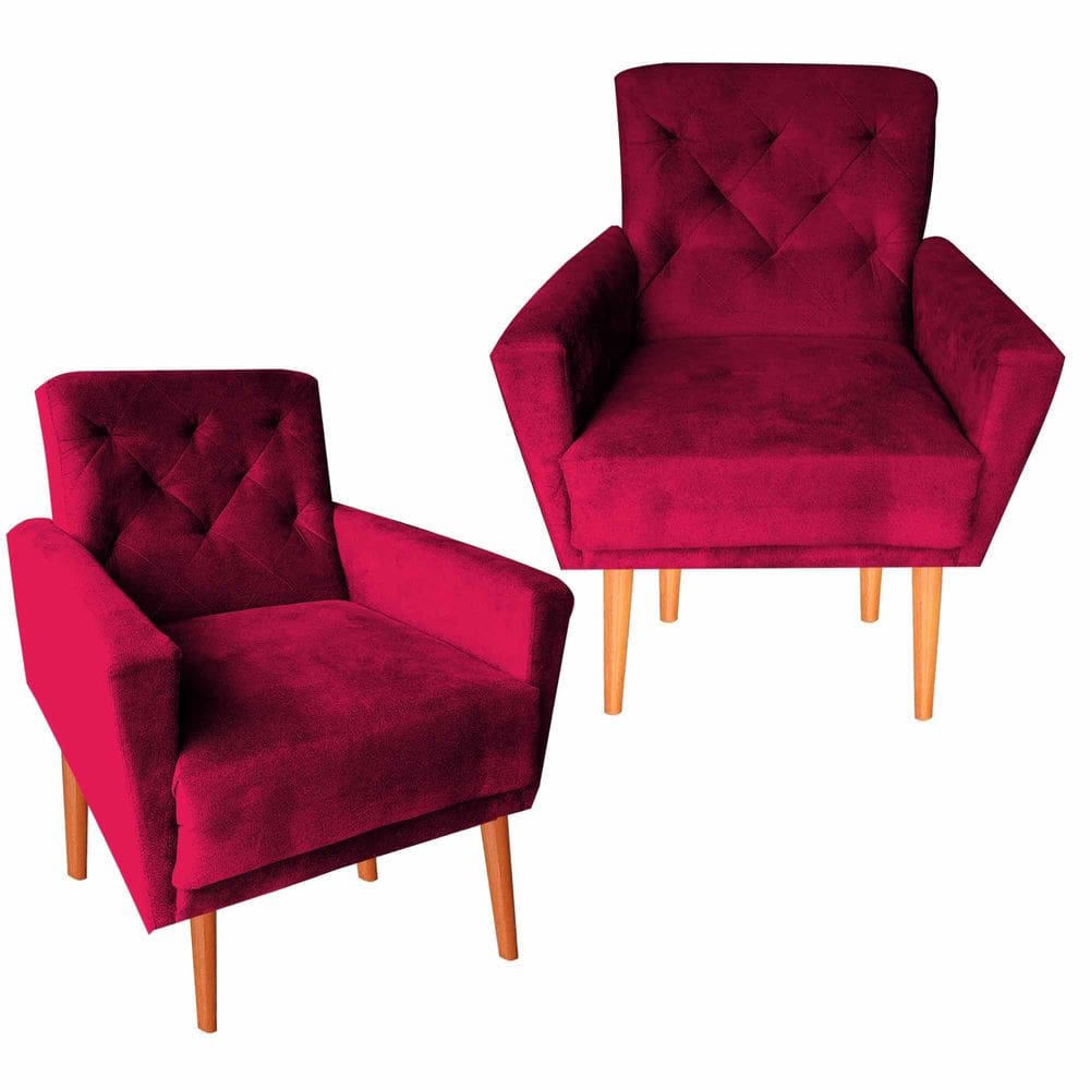 Kit Duas Poltronas Decorativas Sala De Estar Escritorio Camila Vermelho