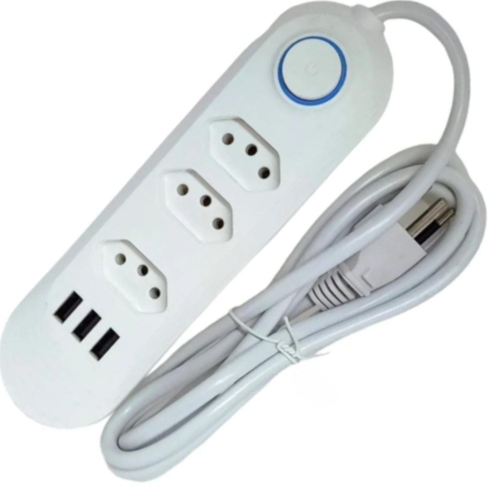 Prolongador 3 Tomadas Usb Bivolt Reforçado Computador