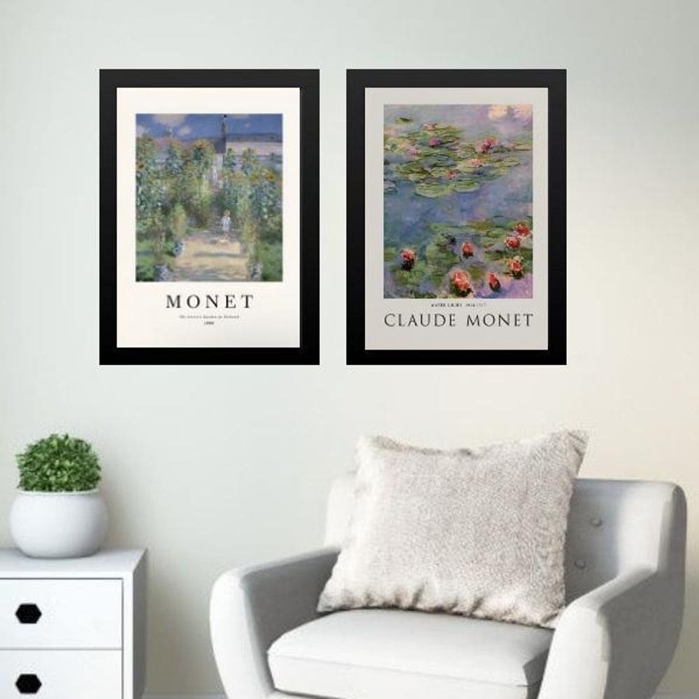 Kit 2 Quadros Posters Arte Claude Monet 24X18Cm