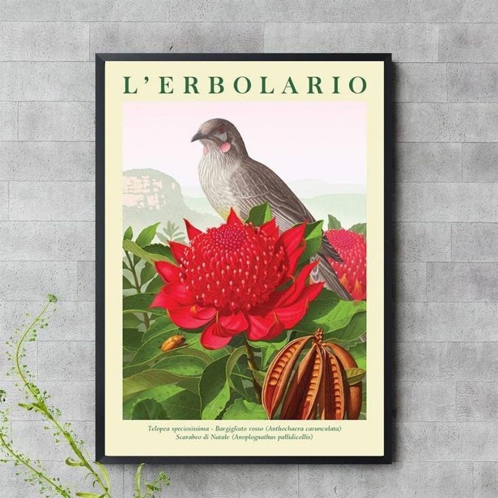 Quadro Flor Vermelha E Passarinho 45X34Cm