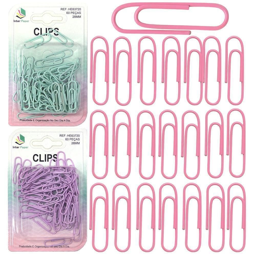 Clips De Metal Oval Inter Paper Colors Com 60 Pecas 28Mm