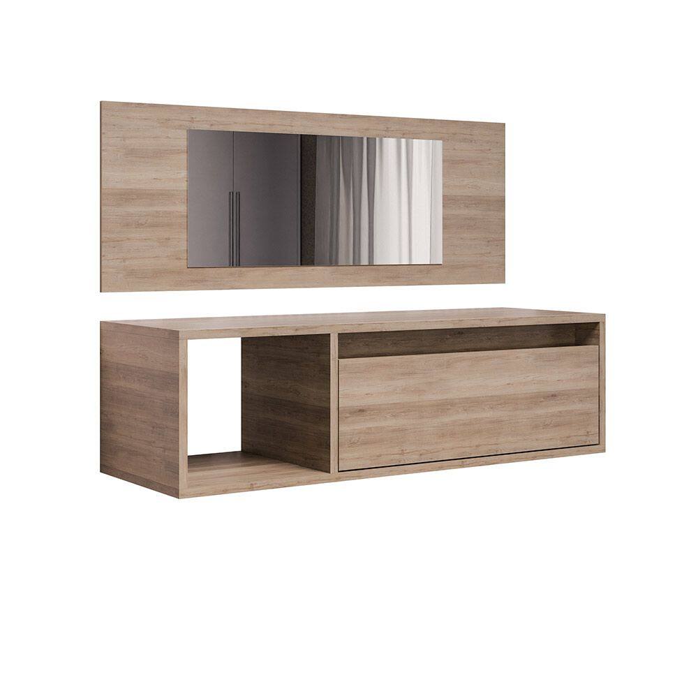 Penteadeira Camarin Suspenso Espelho 1G Nicho Quarto Mayumi 90cm Freijó M12 - D`Rossi