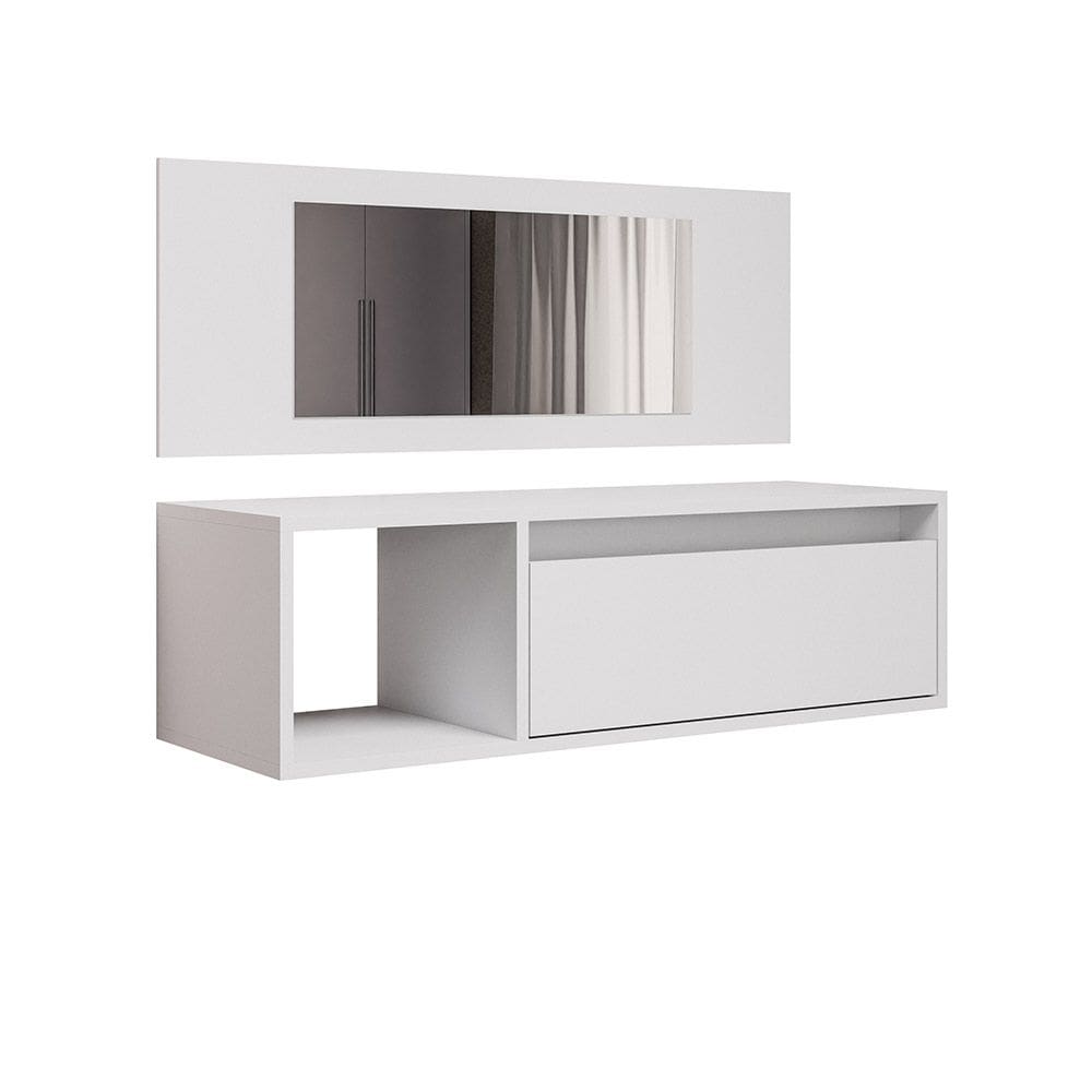 Penteadeira Camarin Suspenso Espelho 1G Nicho Quarto Mayumi 90cm Branco M12 - D`Rossi