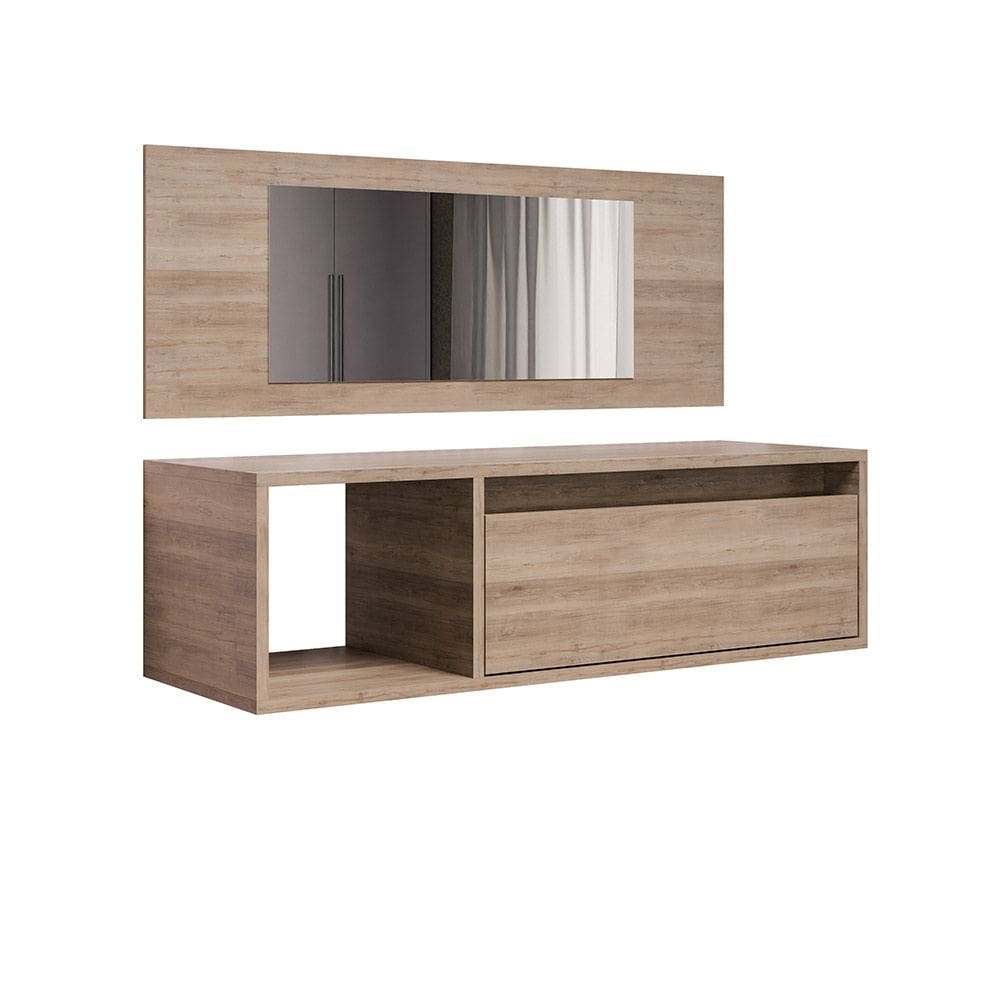 Penteadeira Camarin Suspenso Espelho 1P Nicho Quarto Mayumi 90cm Freijó M12 - D`Rossi